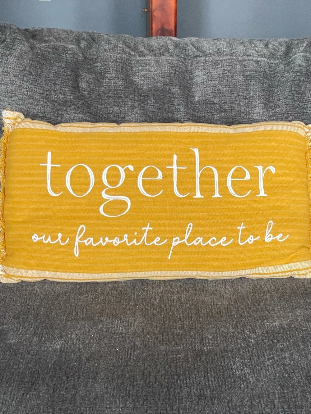 Yellow & White 'together' Embroidered Decorative Throw Pillow